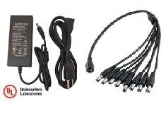CamVtech USA 12V 5A (5000mA) AC DC Power Supply Adapter + 1 Female to 8 Male Power Splitter Adapter 8 Channel CCTV Security Surveillance Systems 