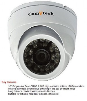 CamVtech USA AHD Camera 1/3" SONY Sensor CMOS 1.3MP high resolution of HD zoom lens AHD whetherproof dome camera Wide Angle Lens 720P 24IR,Infrared automatic of the day/night mode 