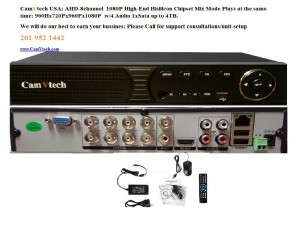 Camvtech Usa AHD 8 Channel 1080P High-End Hisilicon Chipset AHD Mix mode 960Hx720Px960Px1080P at the same time, 1*sata up 4Tb, Supports Ptz, Cloud Service, P2p, , Mobile Phone, Motion Detect